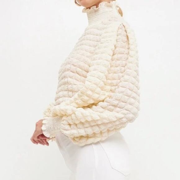 Endless Rose Puffer textured mock neck long sleeve blouse Cream Size XS - Picture 11 of 11